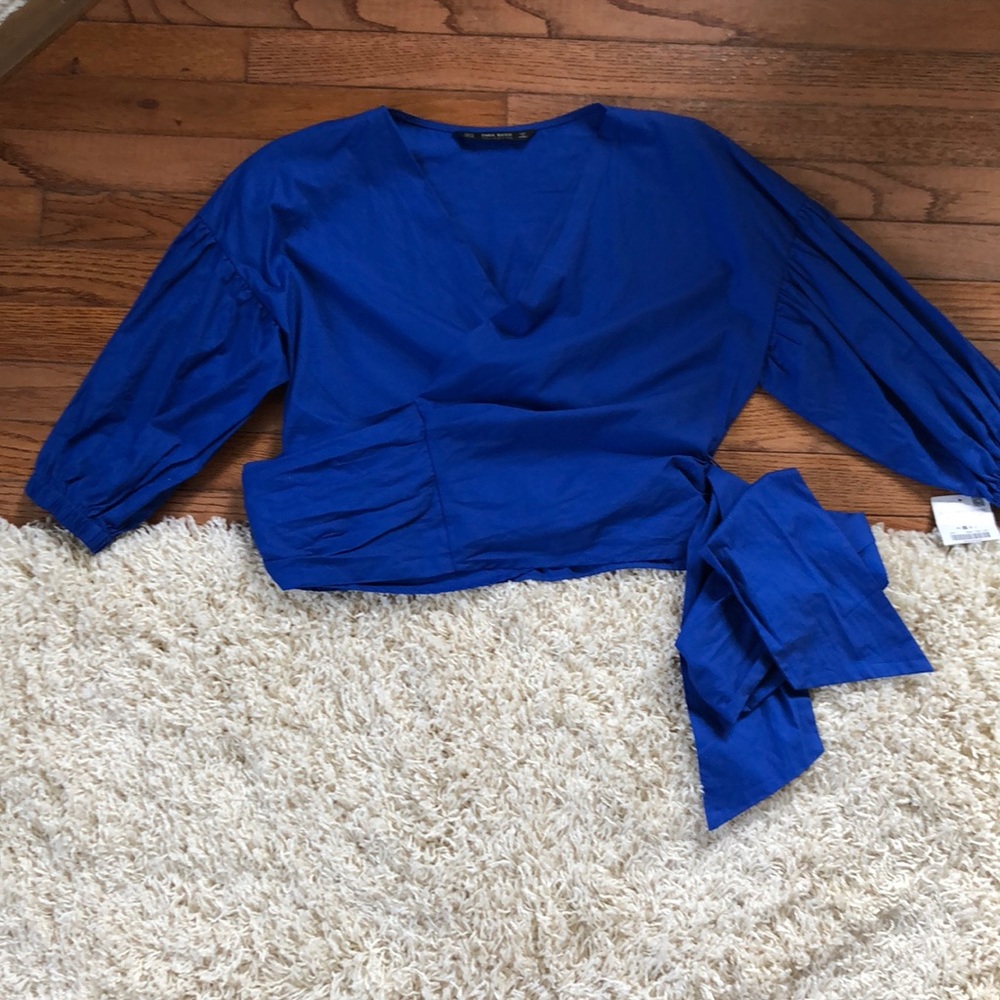 NEVER WORN Zara Basics Royal Blue Wrap Top
